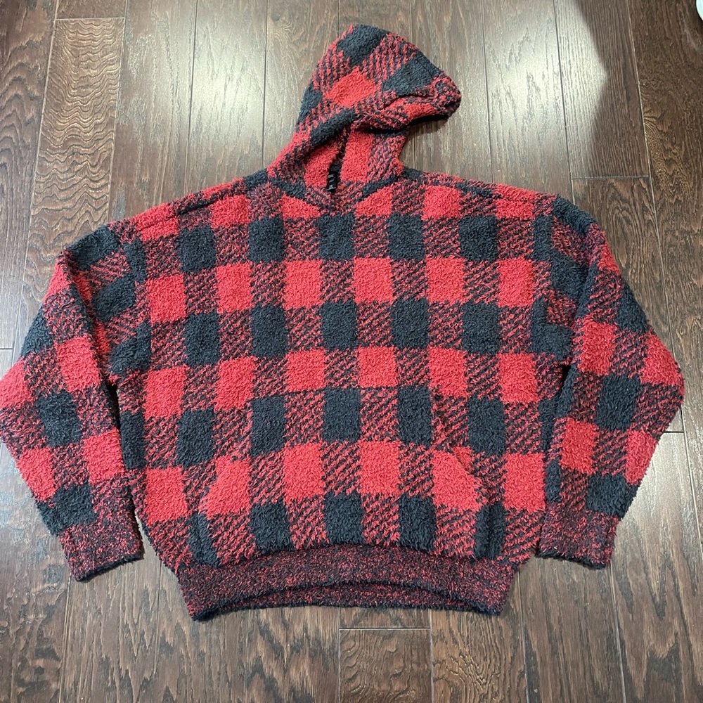 SKIMS Women Brick Buffalo Check Hoodie Size S/M Paid Super Soft Heavy Cozy